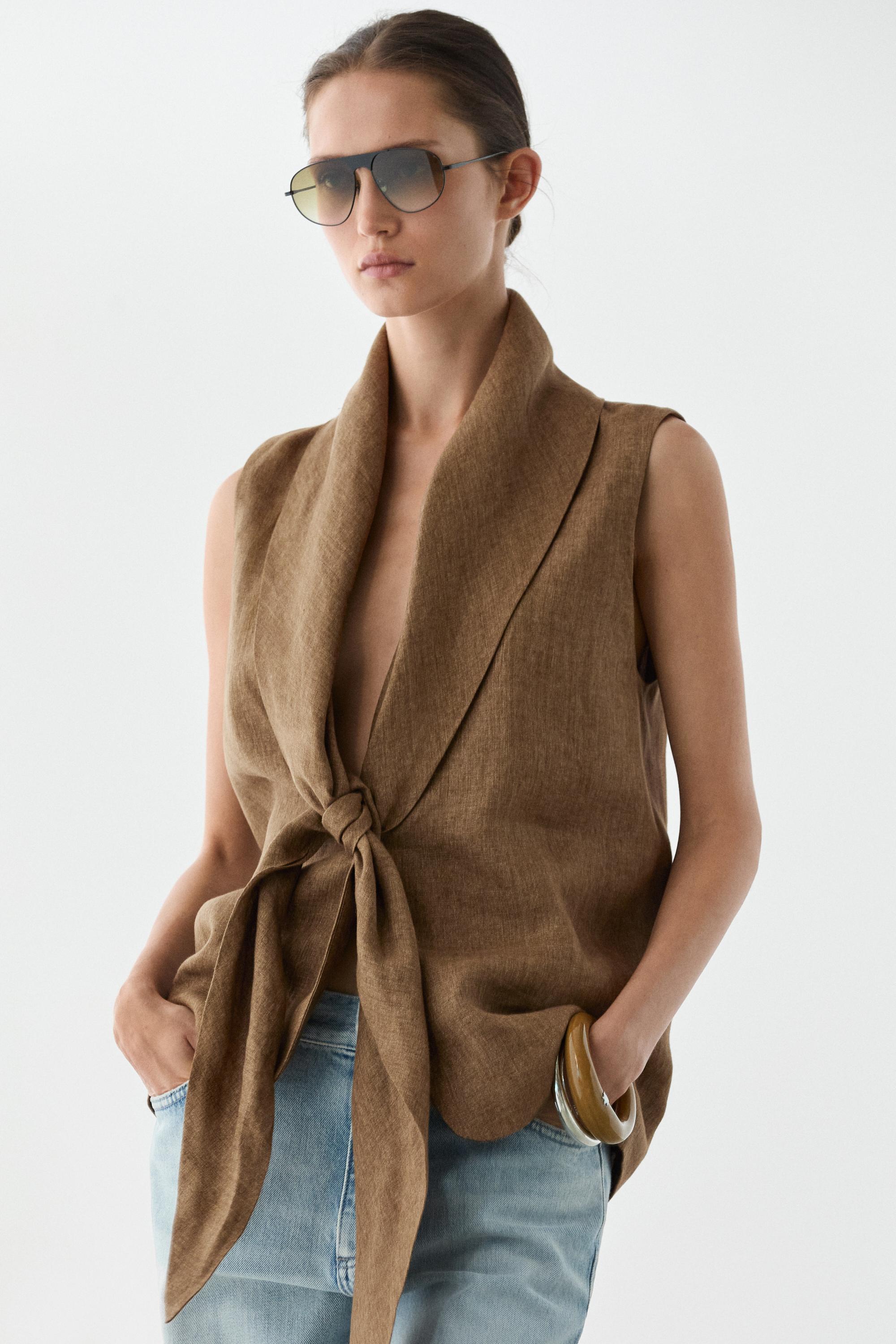 100% linen vest with tie detail